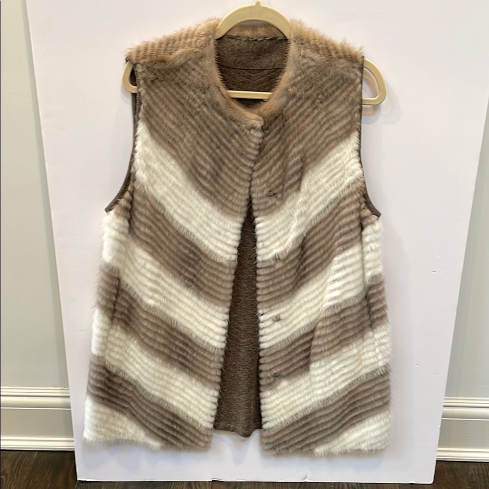 Striped Mink Fur Vest in Brown and Cream
